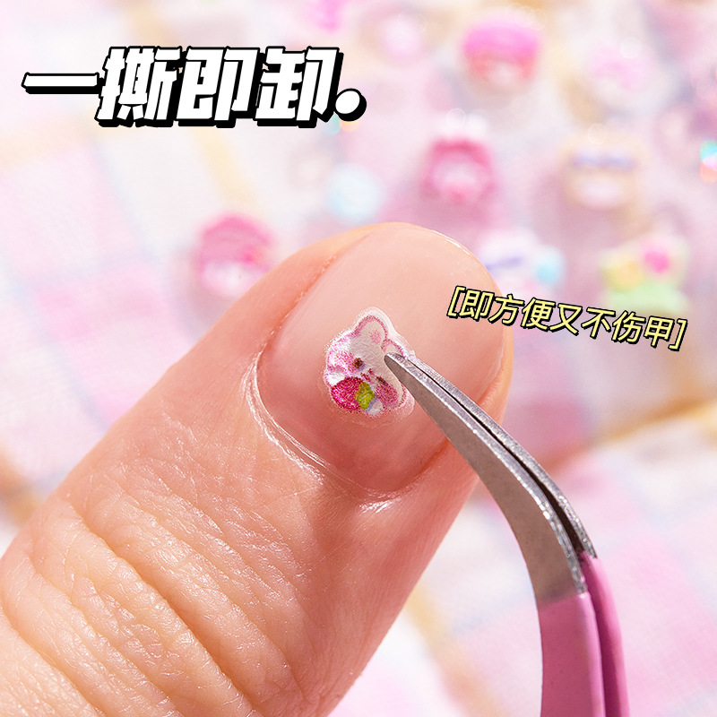 Kaba Bear Little Red Book Same Style Childish Expression Nail Art Sticker Cute Bear DIY Graffiti Relief Stereo Sticker