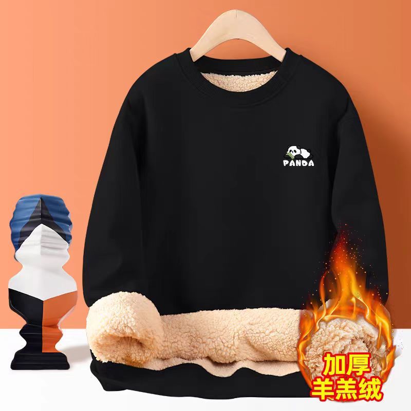 Свитер из овечьей кожи мужской с флисовой подкладкой утолщенный зимний молодежный свитер с круглым вырезом теплый осень и зима куртка 1/2