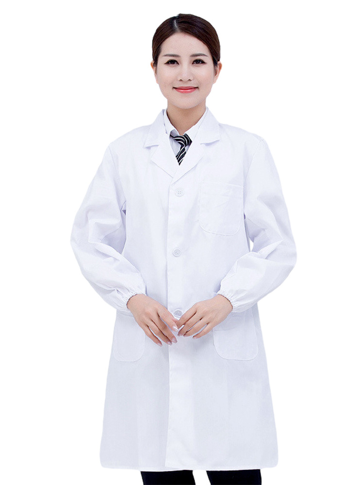 Long-Sleeved White Coat College Student Lab Coat Logo Men's and Women's Slim Laboratory Food White Coat Work Clothes
