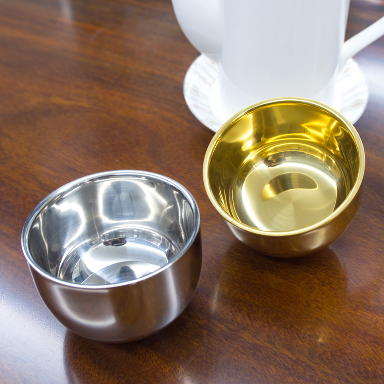 Stainless Steel Small Cup, Tea Cup, Golden Water Cup, Double-Layer Insulated Liquor Cup, Korean 0.1kg Beer Cup, Anti-Scalding Wine Cup