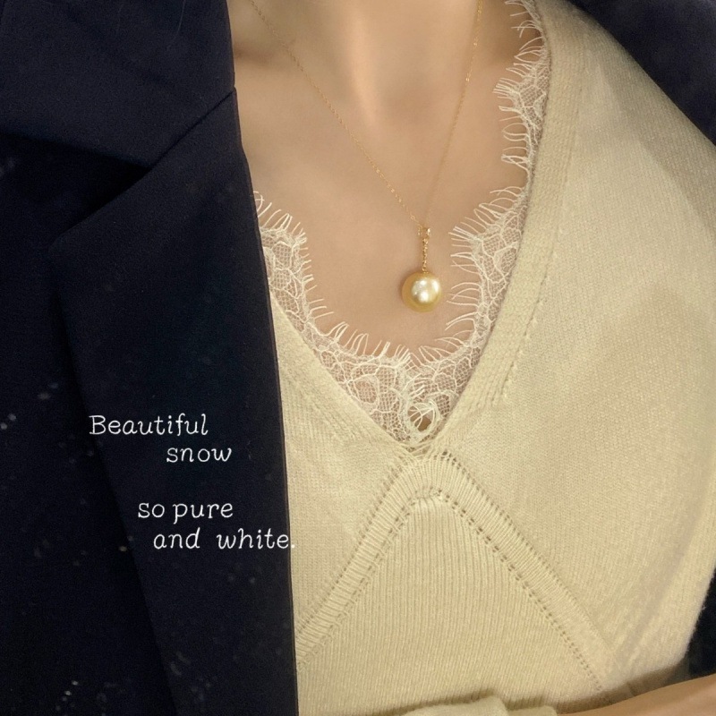 G18K Thick Gold Starry Sea Water Pearl Pendant Exquisite Accessible Luxury 13-14mm Nanyang Gold Beads