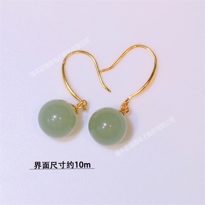 New Popular S925 Silver Simple Round Bead Earrings Water Drop Ear Hooks Hetian Jade Gourd Earrings Earrings Women's Earrings