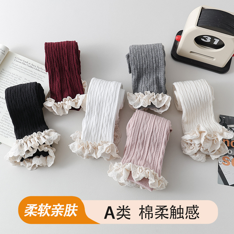 2025 Spring New 841 Children Leggings Colorful Lace Sweet Little Princess Cropped Pants