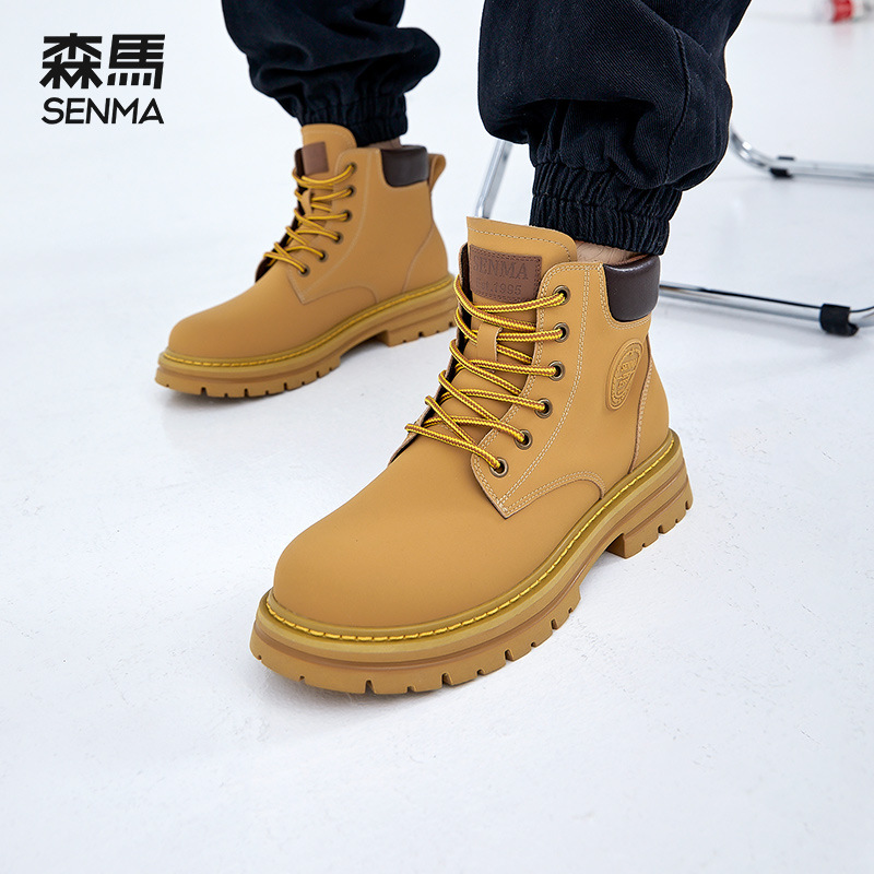 Semir Martin Boots for Men, High-Top, 2025 New Trendy Versatile British Style Boots, Mid-Top Work Shoes, Yellow Boots
