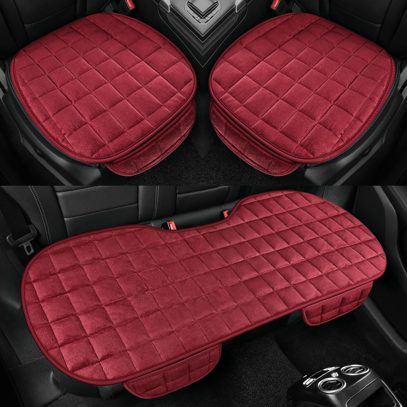 Car seat cushion winter plush non-slip three-piece set of two-seat rear backless small three-piece plaid plush car seat cushion
