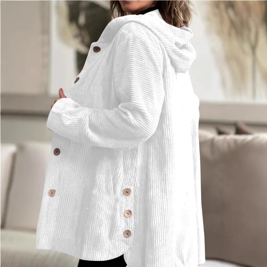 2024 Cross-border European and American Foreign Trade Women's Autumn and Winter New Amazon Hooded Loose Women's Corduroy Casual Jacket