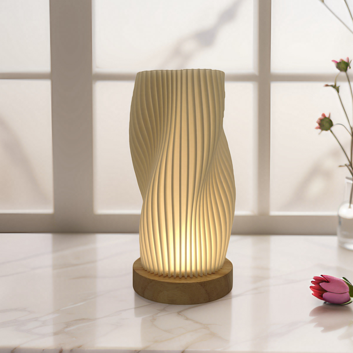 Scandinavian Solid Wood Decorative Table Lamp 3D Printing Atmosphere Lamp Charging Touch Switch Home Bedside Night Light Rechargeable