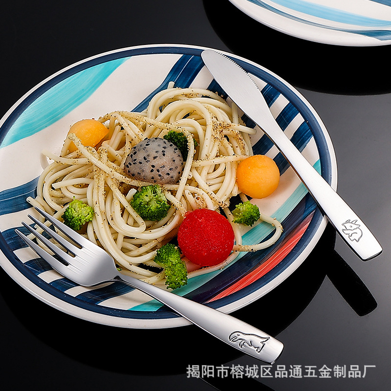 Stainless Steel Dinosaur Knife, Fork and Spoon Children's Creative Cartoon Western Tableware Knife Spoon Fork Cross-Border Children's Tableware Set