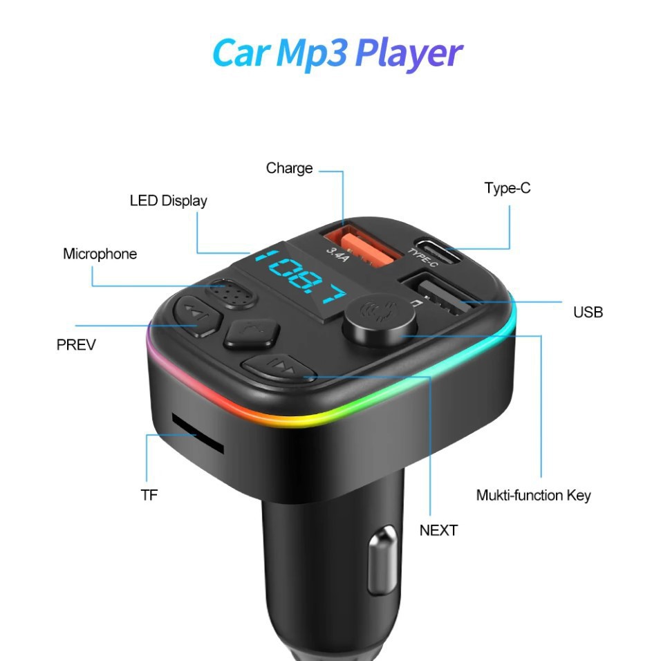 Cross-border C4 car Bluetooth MP3 hands-free call card playback FM transmitter 3A Bluetooth car charger source factory