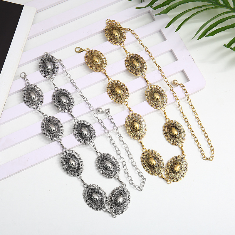 Retro Carved Metal Waist Chain Youth Wide Belt Han Dynasty Chain Ethnic Style Women's Belt Dress Large Quantity