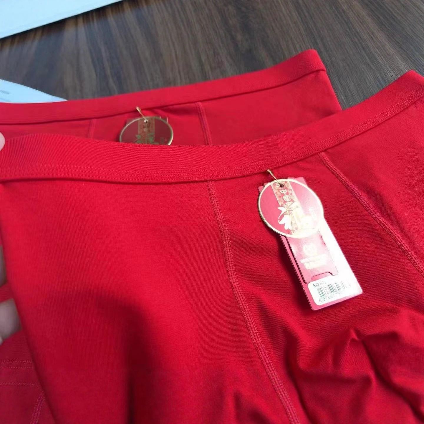 8101 #   Red Men's Zodiac Year 95 Combed Cotton Simple Solid Color Men's Comfortable Boxer Briefs Wholesale