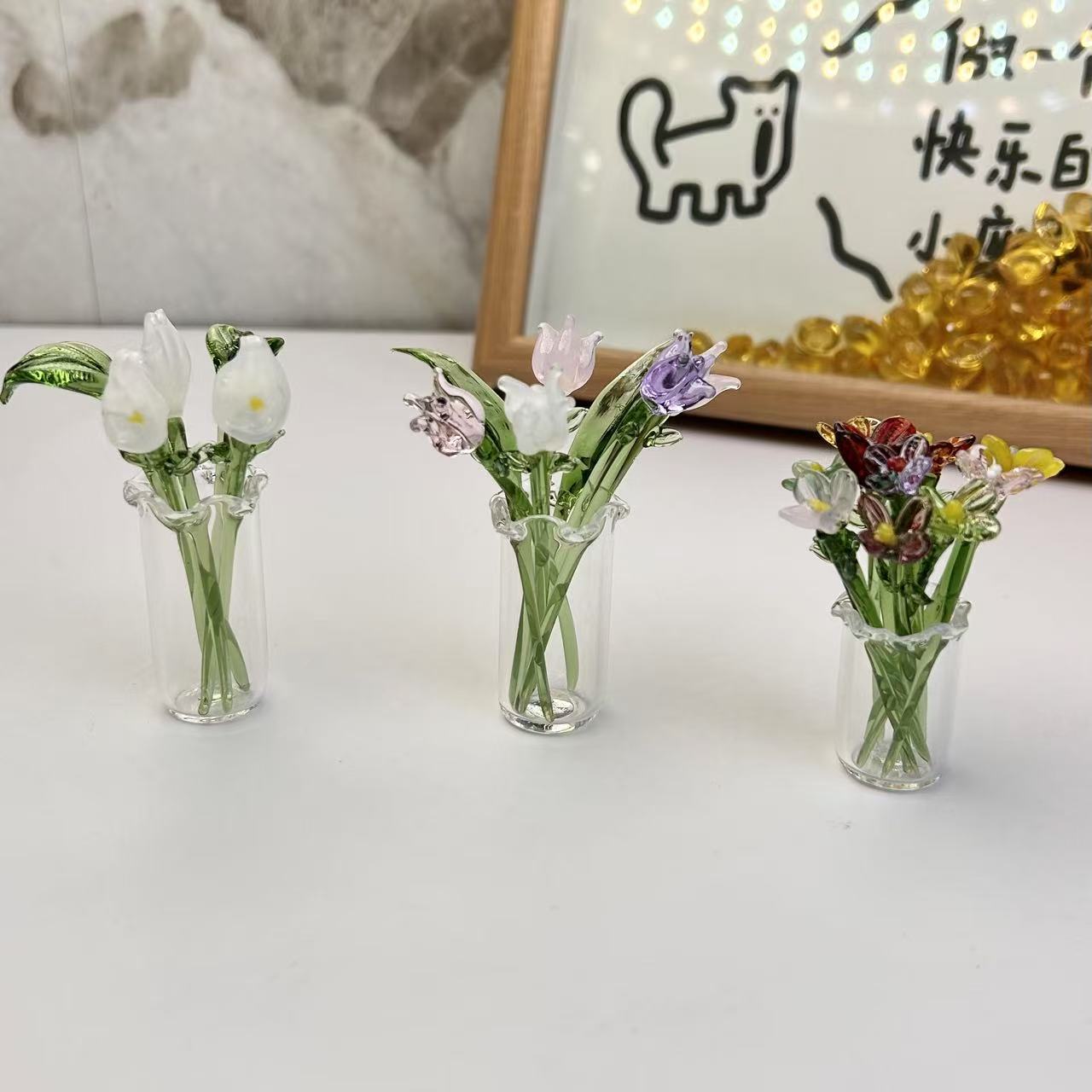 Glass flower bouquet glass flower imported potted vase calla lily tulip simulation floret gift