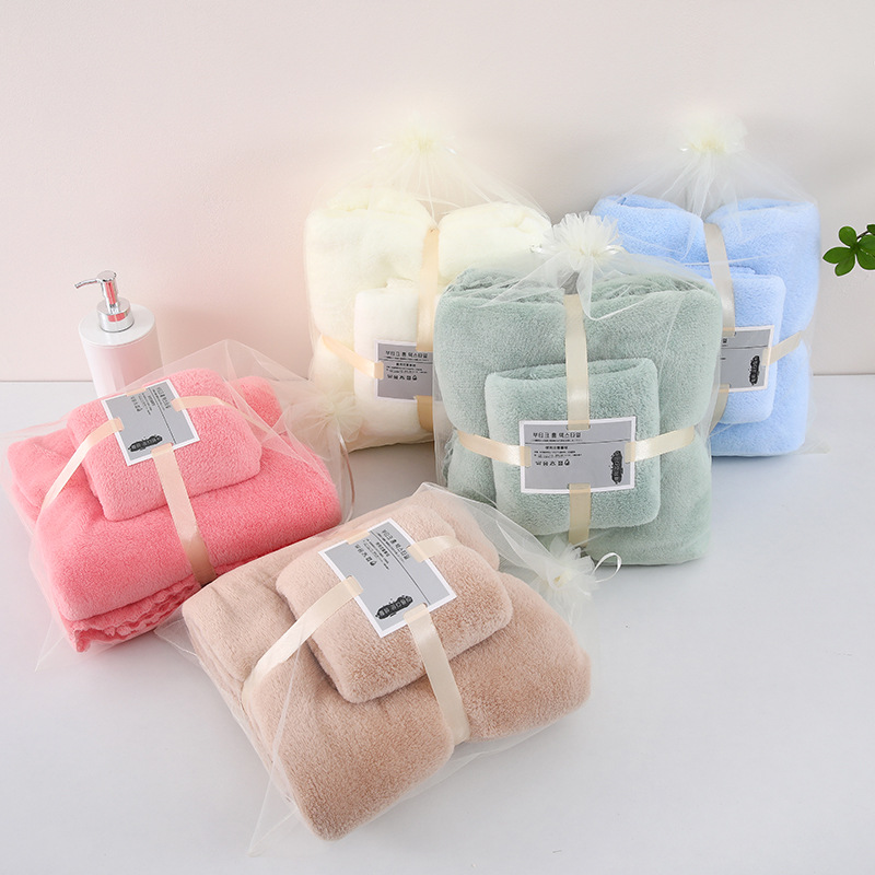 Coral fleece towel bath towel mother and child combination suit gift cheap return gift absorbent wedding live hand gift wholesale