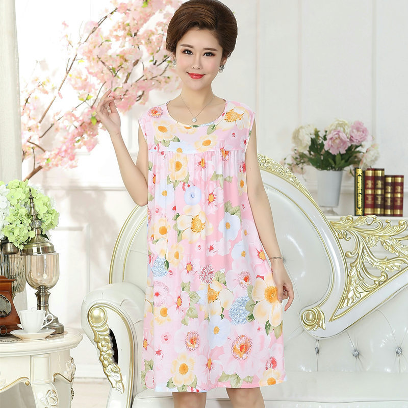 Летние пижамы из искусственного хлопка для женщин среднего возраста и пожилых матерей хлопковое шелковое ночное платье взрослого большого размера уличный рынок