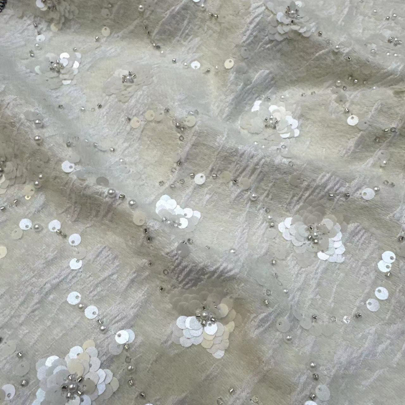 Internet Celebrity Tweed Fabric Woolen Coarse Fabric Gold Silk Bead Embroidery Jacket Autumn and Winter Dress Fabric