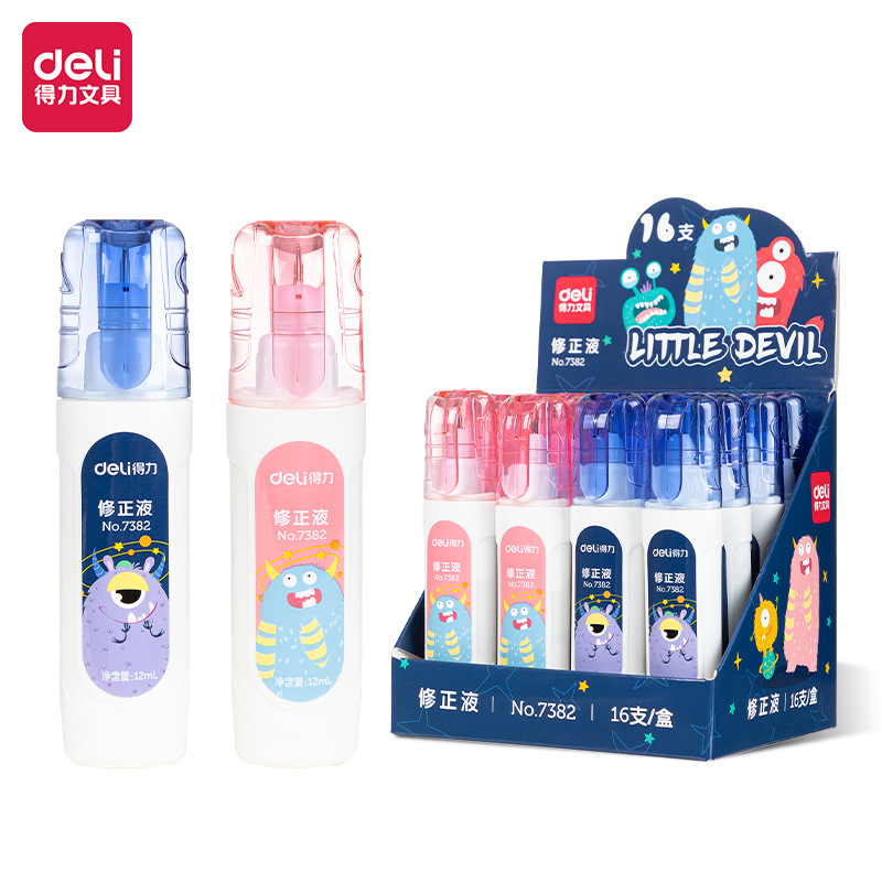 Deli Stationery 7382 Correction Fluid Correction Fluid Quick-Drying Student Correction Fluid Correction Fluid Pen Erasing Spirit Wholesale