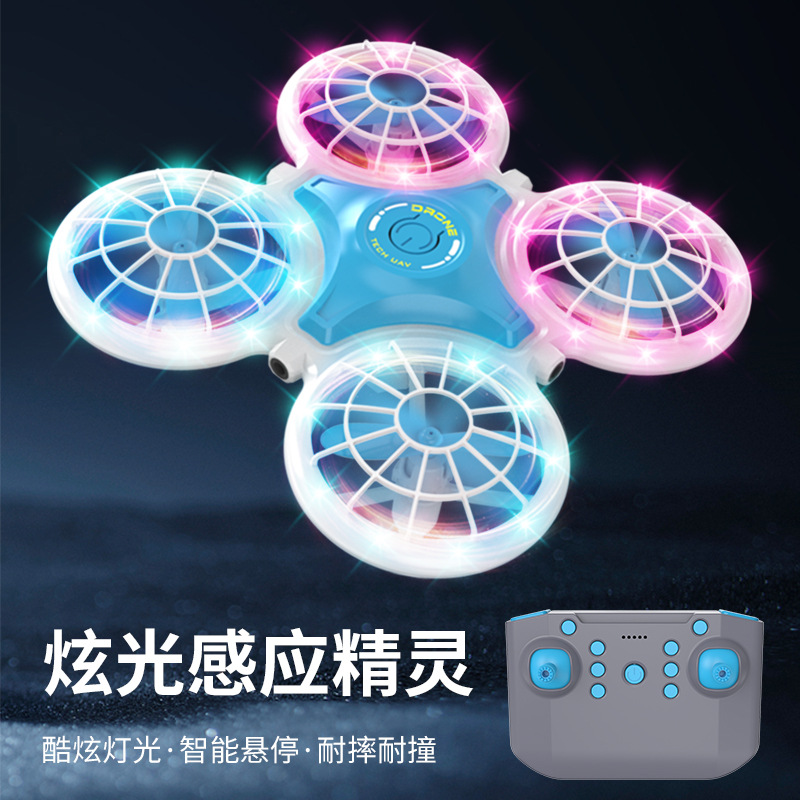 Amazon hot selling four-axis toy with light aircraft UAV obstacle avoidance anti-collision hover tumbling flying UFO