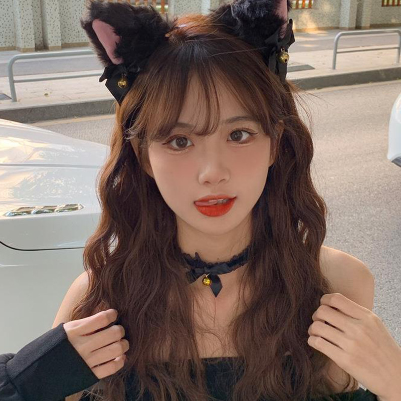Halloween party Masquerade cat girl headdress black lace veil Internet celebrity cute cat rabbit ear headband
