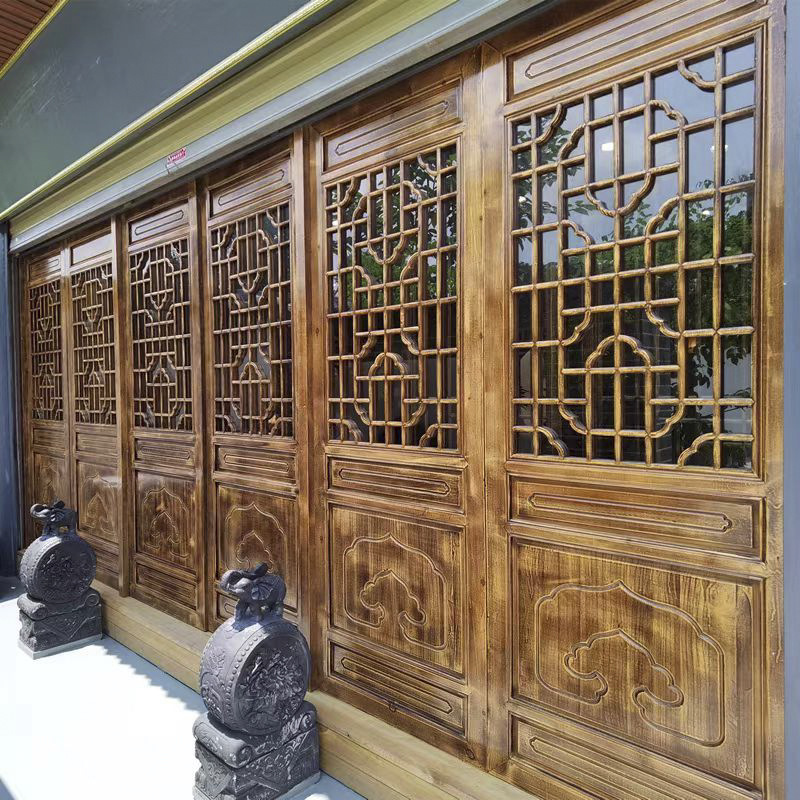 Dongyang Wood Carving Chinese Style Antique Hollow Doors and Windows Ming Qing Style Solid Wooden Door Pineapple Original Wooden Door Lattice Door Carved Door