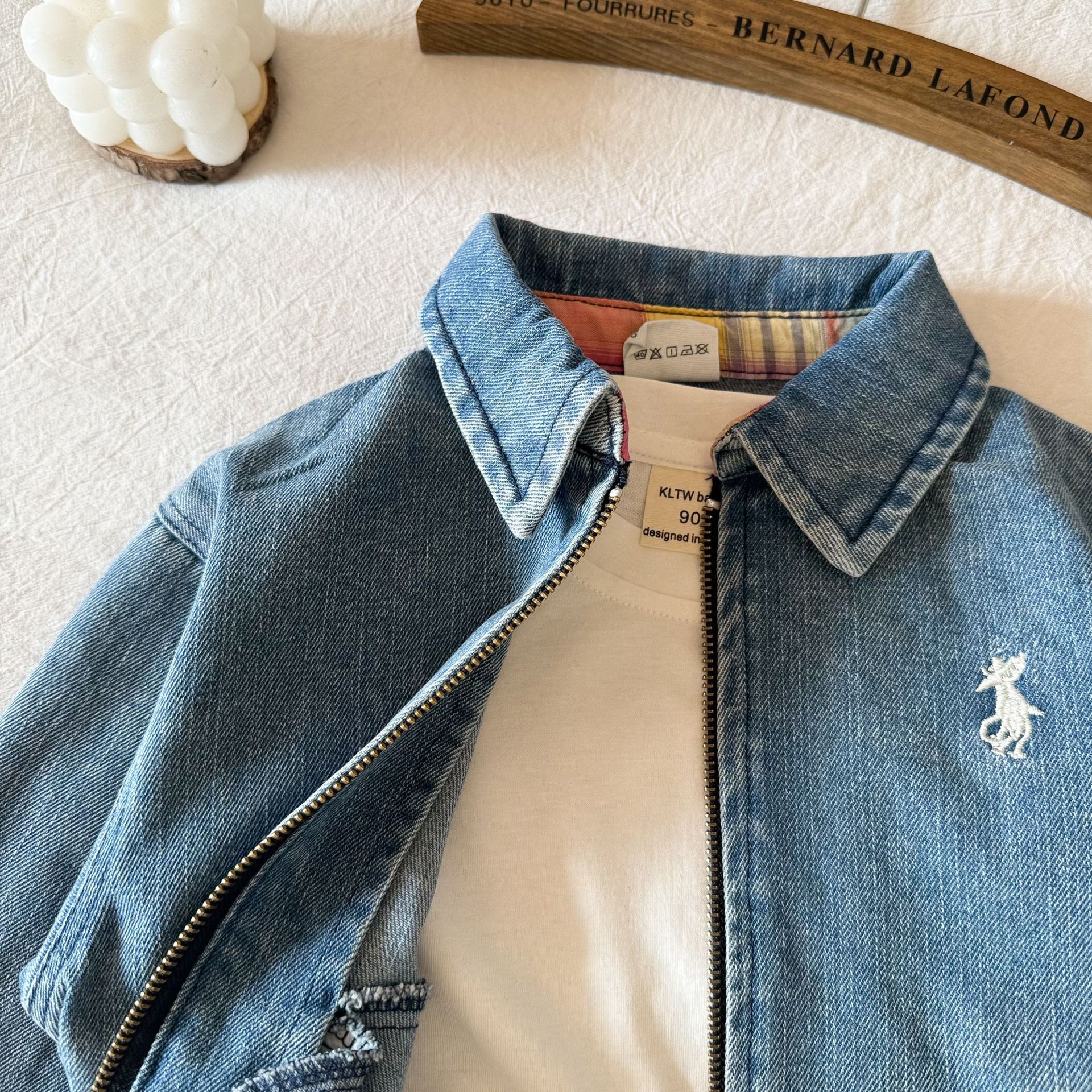 Children's Denim coat 2025 spring and autumn classic retro distressed washed zipper baby solid color jacket top