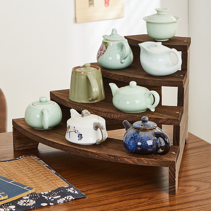 Solid Wood Ladder Handmade Jewelry Display Rack Desktop Tea Rack Storage Rack Bogu Rack Teapot Placement Rack Tea Set
