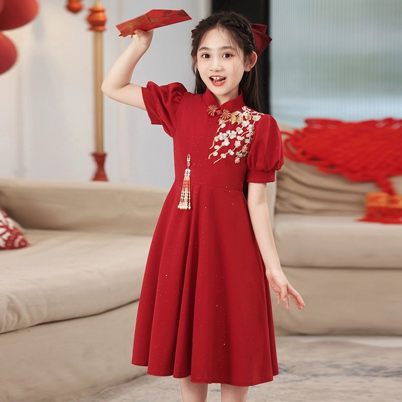 Новое китайское платье для девочек лето новый большой детский красный чонгсам для выступлений