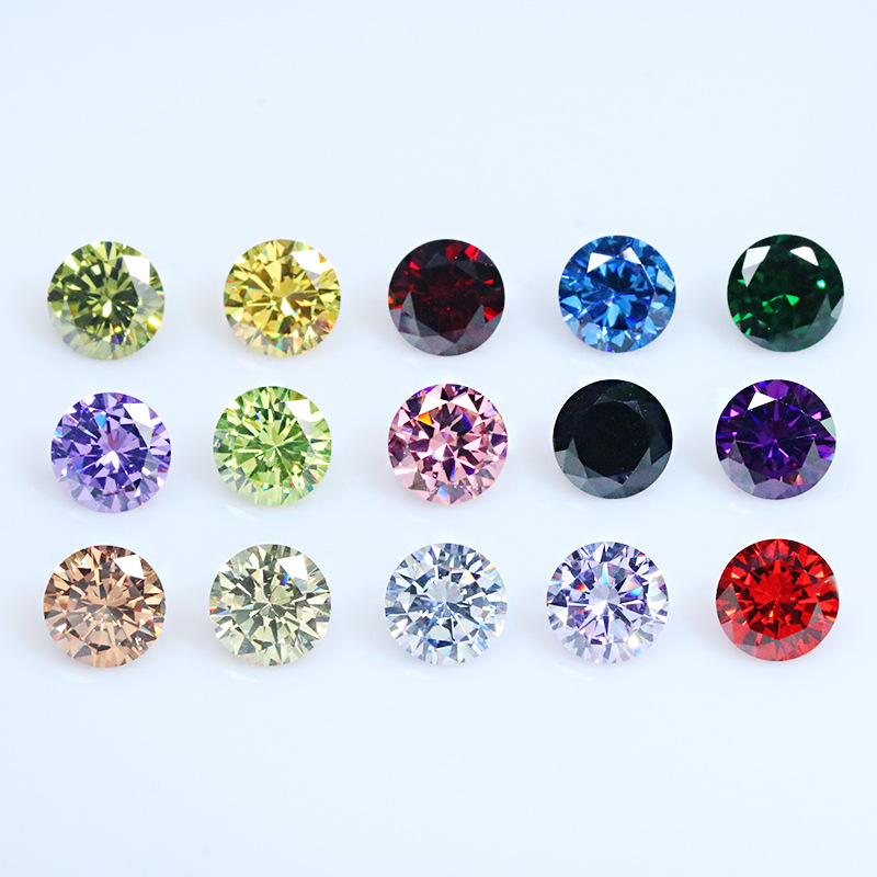 Wuzhou gem factory 5A color round 3mm-15mm zircon multi-specification color pointed bottom surface zircon