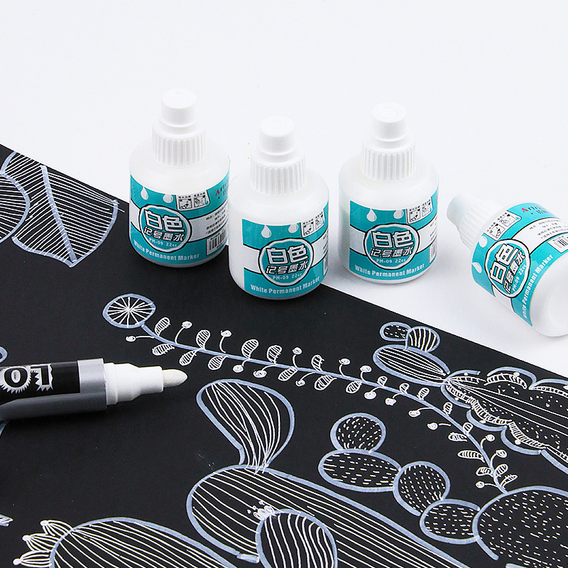 White Marker Ink, Non-Erasable, Oil-Based, Fade-Resistant, Touch-Up Paint Marker with Thick and Thin Tips, Waterproof and Long-Lasting