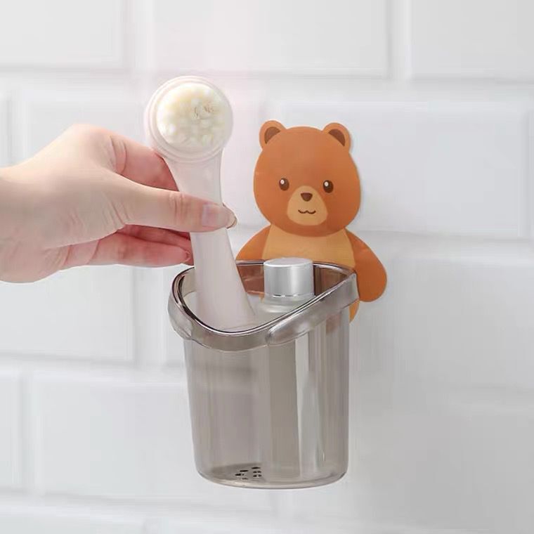 Toothbrush Storage Rack Bear Cup Wall-mounted Hanging Cup Storage Wall-mounted Adhesive Cup Rack Drying Toilet Tooth Cup Wall