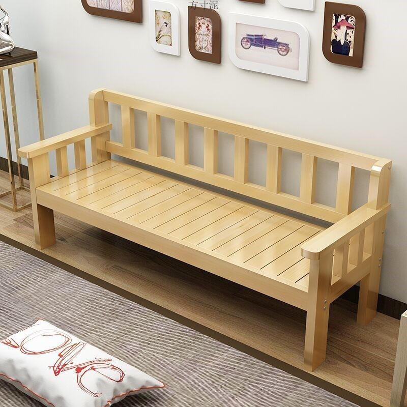Solid Wood Sofa Combination Three-Seat Pine Sofa Bench Small Apartment Living Room Simple Backrest Single Wooden Sofa Factory