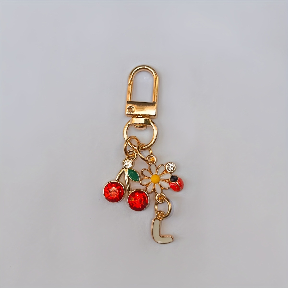 1Pc Ashion Cute Floral Cherry Letter Keychain - A-Z Letter Jewelry, Red Cherry, Flash