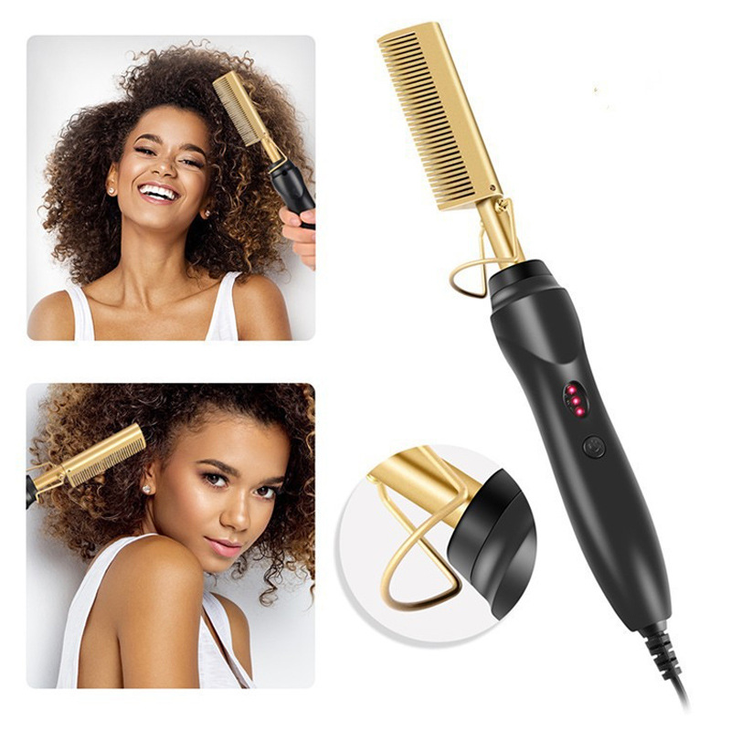 Amazon Electric Curling Comb Copper Comb Dry and Wet Dual Hair Straightener Curling Wand Household Electric Heating Comb Bangs Straight Hair Comb Manufacturer