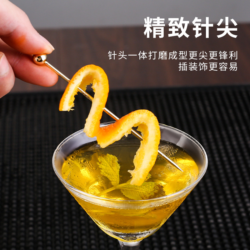 304 Stainless Steel Cocktail Needle Creative Metal Decorative Needle Martini Olive Needle Fruit Sign Sword Type Fruit Needle