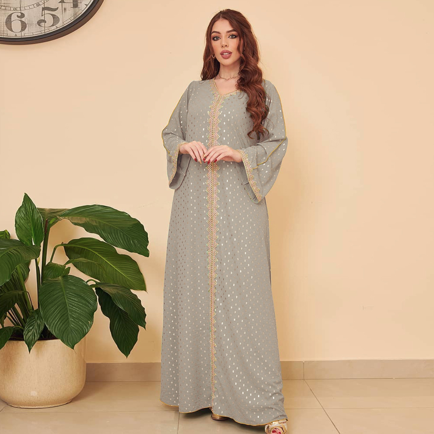 AB146 European and American foreign trade e-commerce Middle East cross-border women's clothing 2023 Summer new gilded Muslim Dubai robe