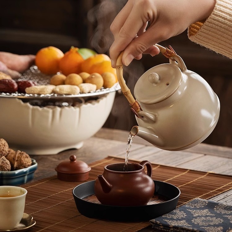 Electric ceramic stove for tea cooking household plug-in complete set Ru kiln ceramic stove simple teapot tea maker Beam Pot suit