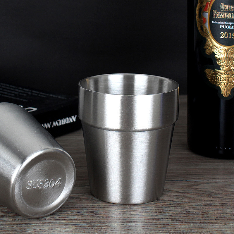 304 stainless steel cup Korean-style cup restaurant water cup beer cup double-layer heat insulation thickened children's drinking cup