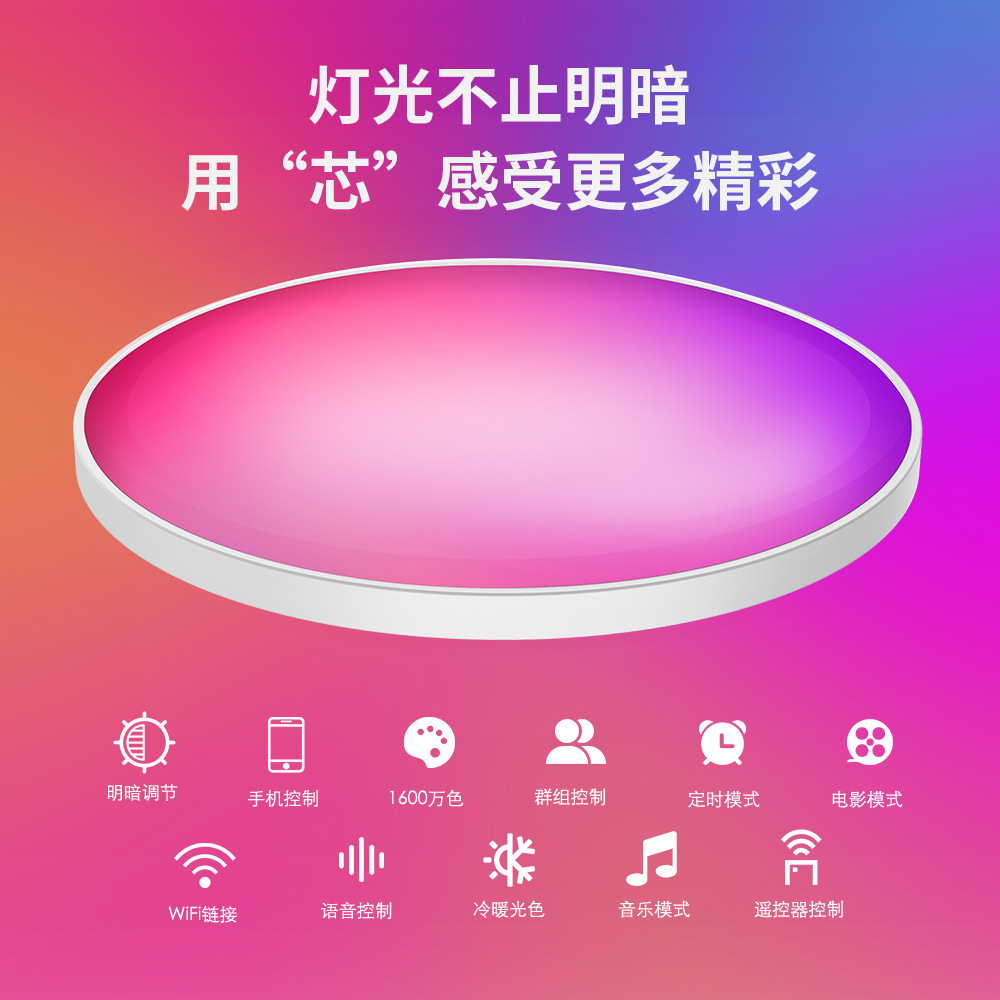 Factory Direct Sales Bluetooth Ceiling Lamp Colorful Dimming Smart Wifi Bedroom Round Led Living Room Lamp Cross-Border Exclusive Supply