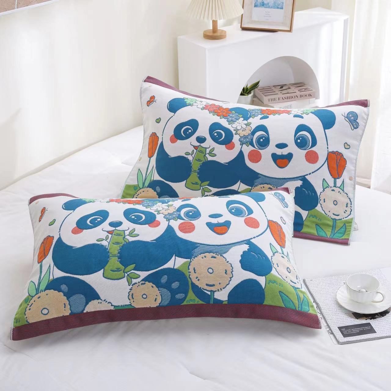 Cotton Gauze Pillow Cover Couple Cartoon Jacquard Thickened Eight-Layer Thickness Breathable Drop Shipping Breathable Thickened