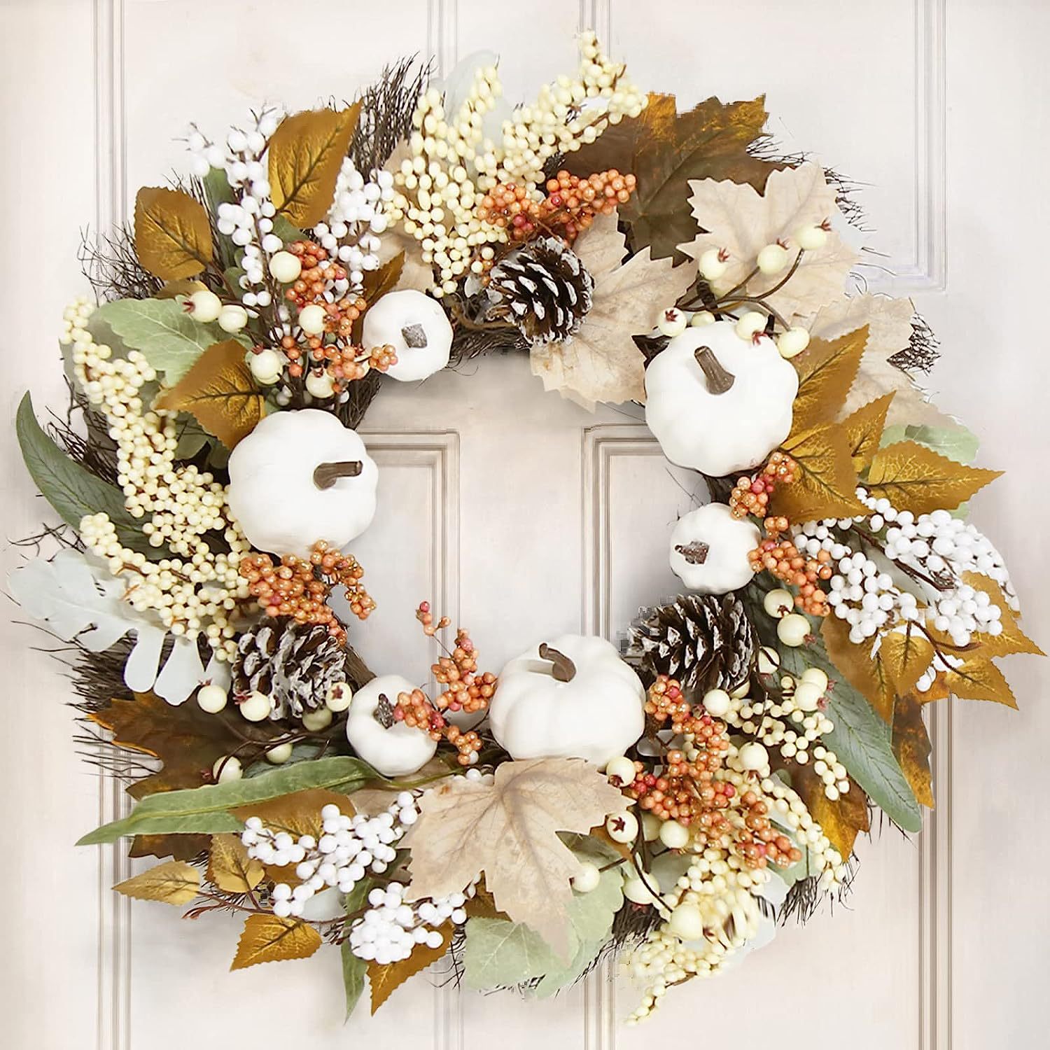 Harvest Festival Farmhouse Decoration Farmhouse Thanksgiving Maple Leaf Berry White Pumpkin Set Garland Ornaments Pendant