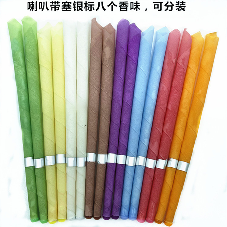 Horn Ear Candle Aromatherapy Ear Candle with Plug with Fireproof Line Silver Label Eight Flavor 100 PCs/Pack Length About 23cm