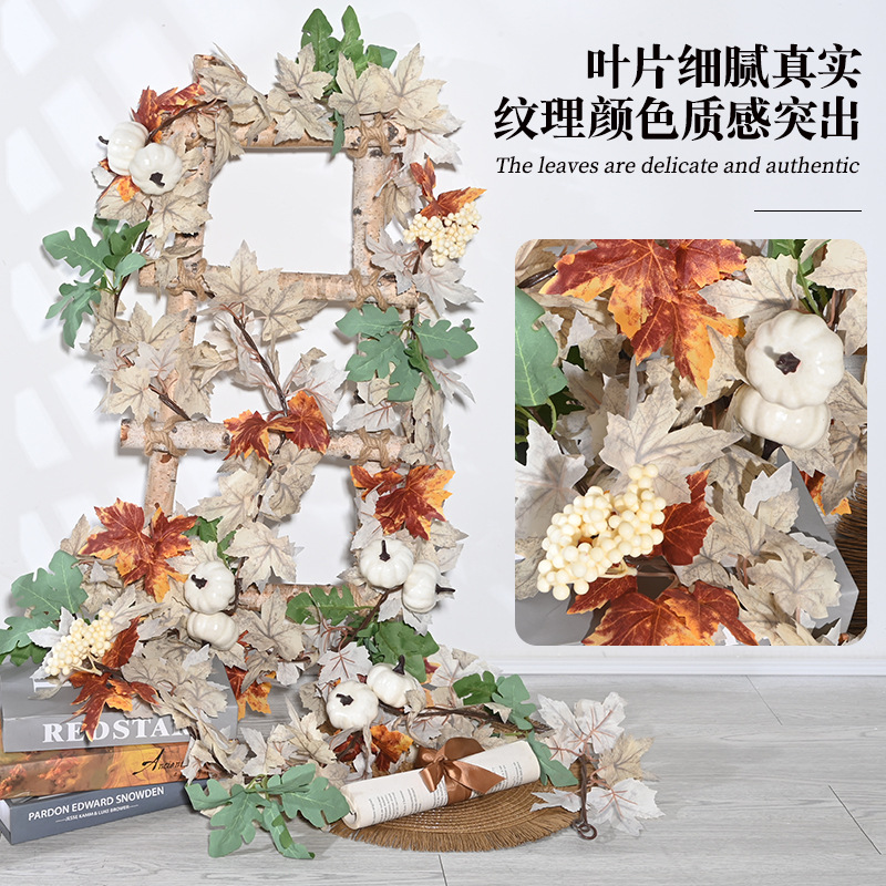 Leaf Decoration Artificial Maple Leaf Thanksgiving Rattan Vine Wall Hanging Halloween 36 Bilateral Leaves Autumn Maple Leaf Landscaping