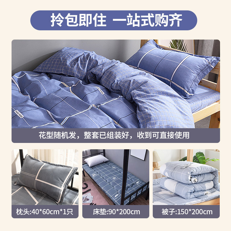 【Excellent】Single Three-Piece Set: Quilt + Mattress + Pillow (Random Pattern)