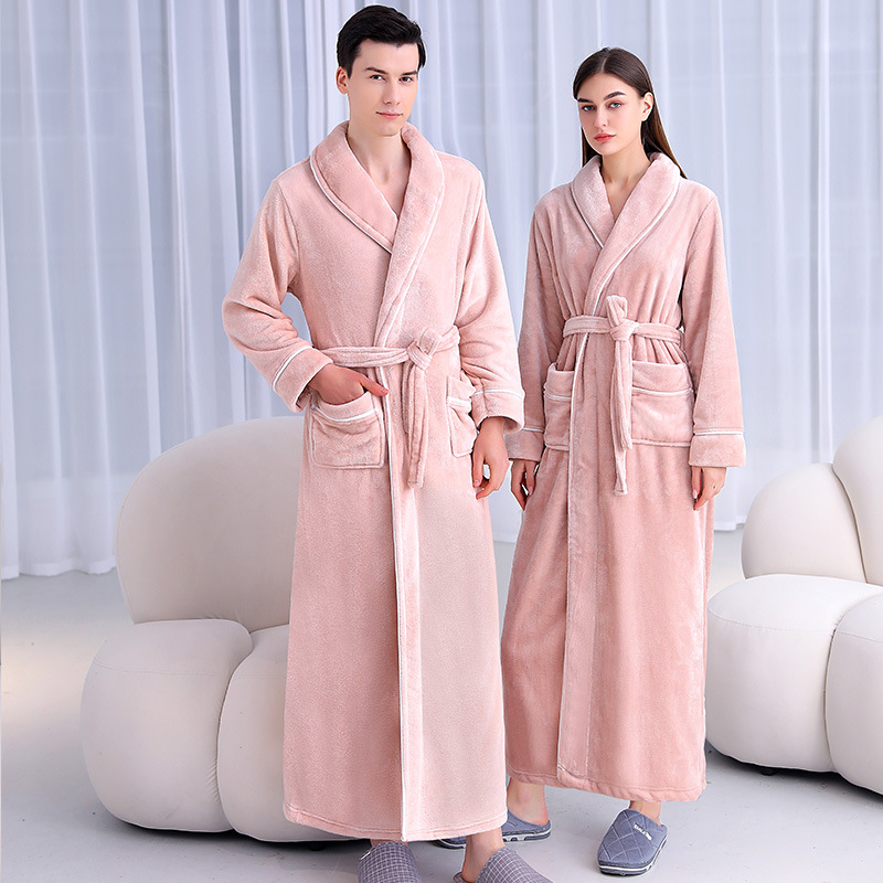 [2001 New] Autumn and Winter Lengthened Thickened Flannel Nightgown Men's Plus Size Coral Fleece Bathrobe Women