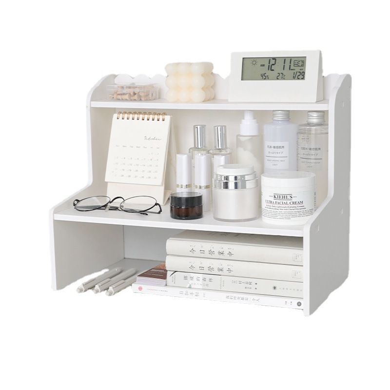 Modern style double-layer height-increasing desktop storage rack dormitory office cosmetics stationery book storage organizer