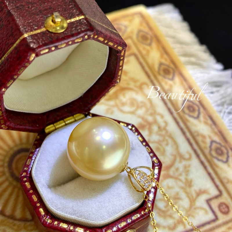 Подвеска из жемчуга G18K Thick Gold Heart, 13-14мм, южно-морские жемчужины