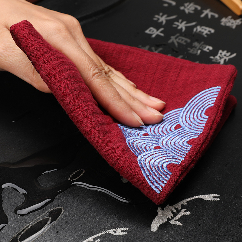 Wholesale Cotton and Linen Tea Towels Double-Layer Thickeneded Household Retro Absorbent Tea Cloth Individually Packaged Embroidered Tea Towel with Printed Logo