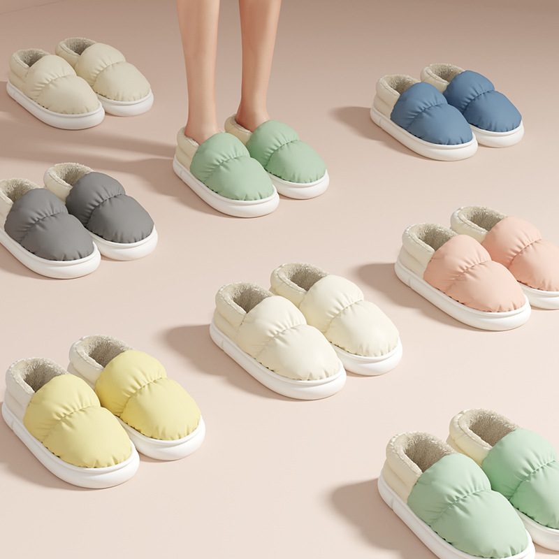 Women's cotton slippers 2023 new winter home bag heel warm waterproof thick bottom non-slip indoor cotton shoes men's winter