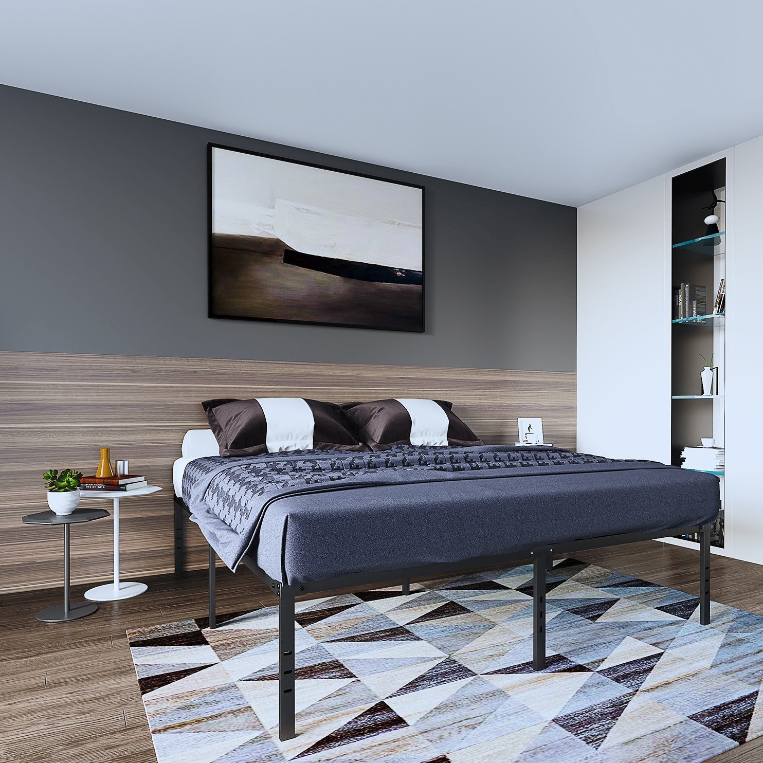 Cross-Border Special Foldableing Bed Frame Iron Simple Single Bed B&B Large Bed Household Metal Bed Assembled Iron Bed Black