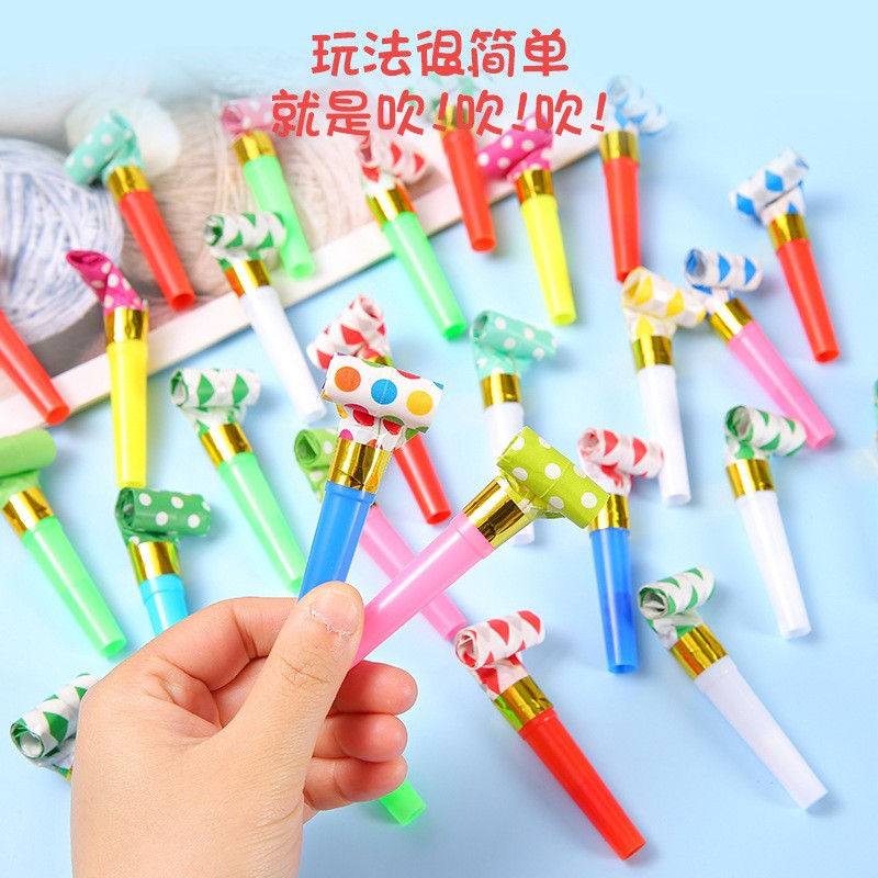 Children's Cute Blowing Roll Funny Creative Telescopic Paper Blowing Dragon Whistle Kindergarten Small Gifts Street Stall Toys Wholesale
