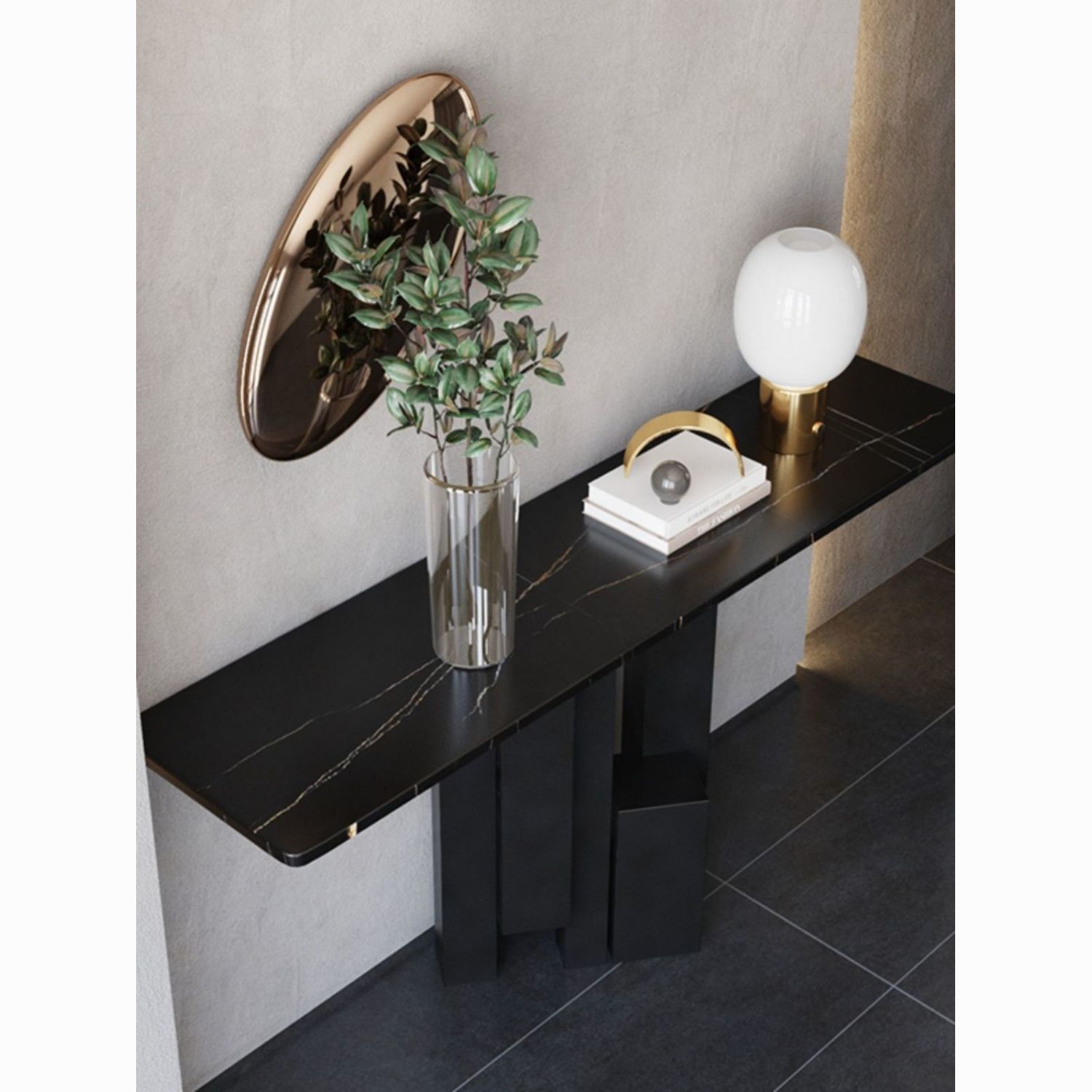 Light Luxury Style Slate Entrance Table Against the Wall Narrow Side Table Extremely Narrow Corridor Entry End View Table Entrance Cabinet Aisle Strip Case